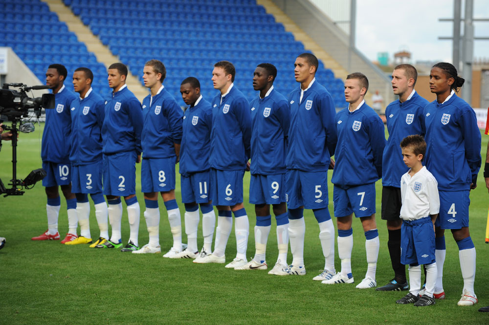 England line-up before the meeting with Lithuania at Colchester